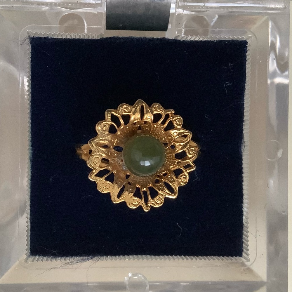 new Vintage jade pearl flower adjustable cocktail ring